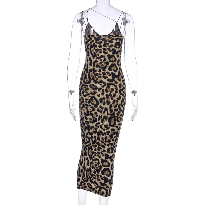 leopard print sleeveless midi dress
